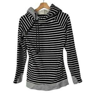 Boutique Ampersand Ave Black & White Stripe Double Layer Hoodie Sweatshirt S